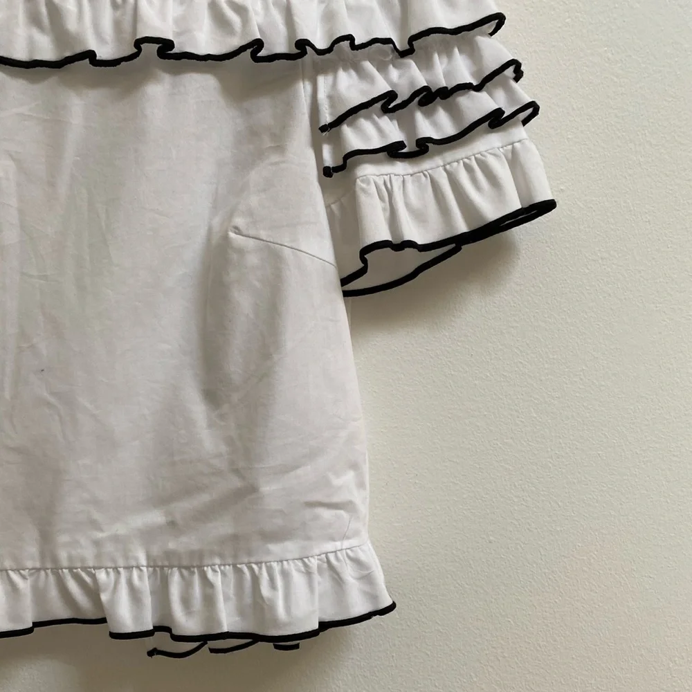Zara Ruffle Trim Button Back Poplin Shirt XS - Picture 2 of 5